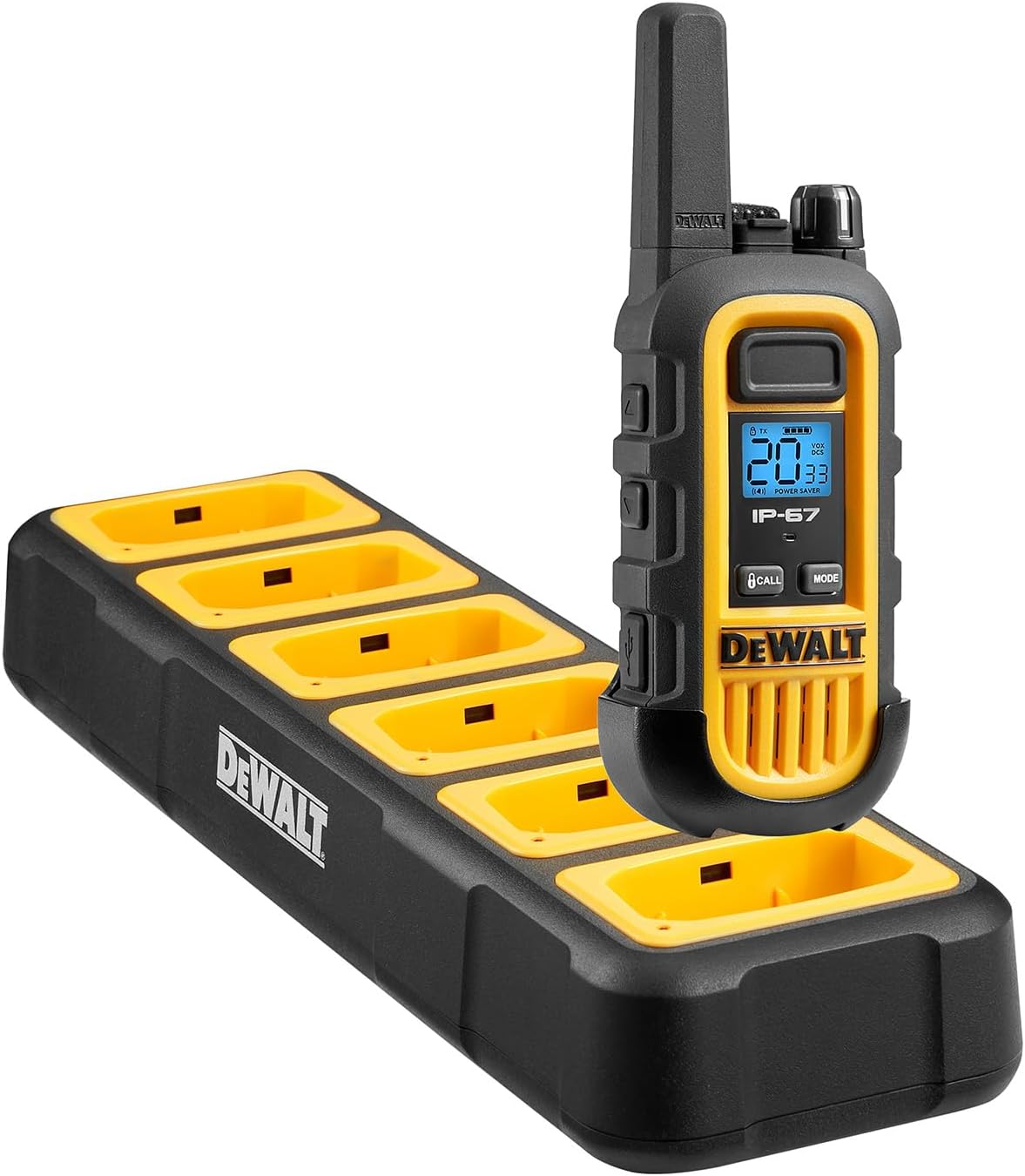 DEWALT DXFRS300 FRS Walkie Talkies, Long Range 2 Way Radio, 1W, IP67 Waterproof, 6 Pack with Gang Charger, DXFRS300-BCH6