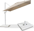 PURPLE LEAF 9 FT White Patio Umbrella With Base Outdoor Cantilever Umbrellas Square Offset Umbrella Windproof with 360° Rotation for Garden Deck Pool, Beige