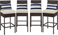 Yaheetech Set of 4 Patio Bar Stools, Outdoor PE Rattan Bar Height Chairs with Cushions & Footrests & Backrest for Indoor/Outdoor/Backyard/Porch, Max.Load 300Lb, Brown/Beige
