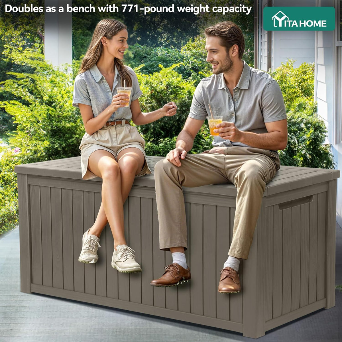 YITAHOME 220 Gallon Large Outdoor Storage XL Deck Box w/Divider for Patio Furniture,Outdoor Cushions, Garden Tools, Sports Equipment and Pool Supplies, Waterproof, Resin, Lockable, Taupe