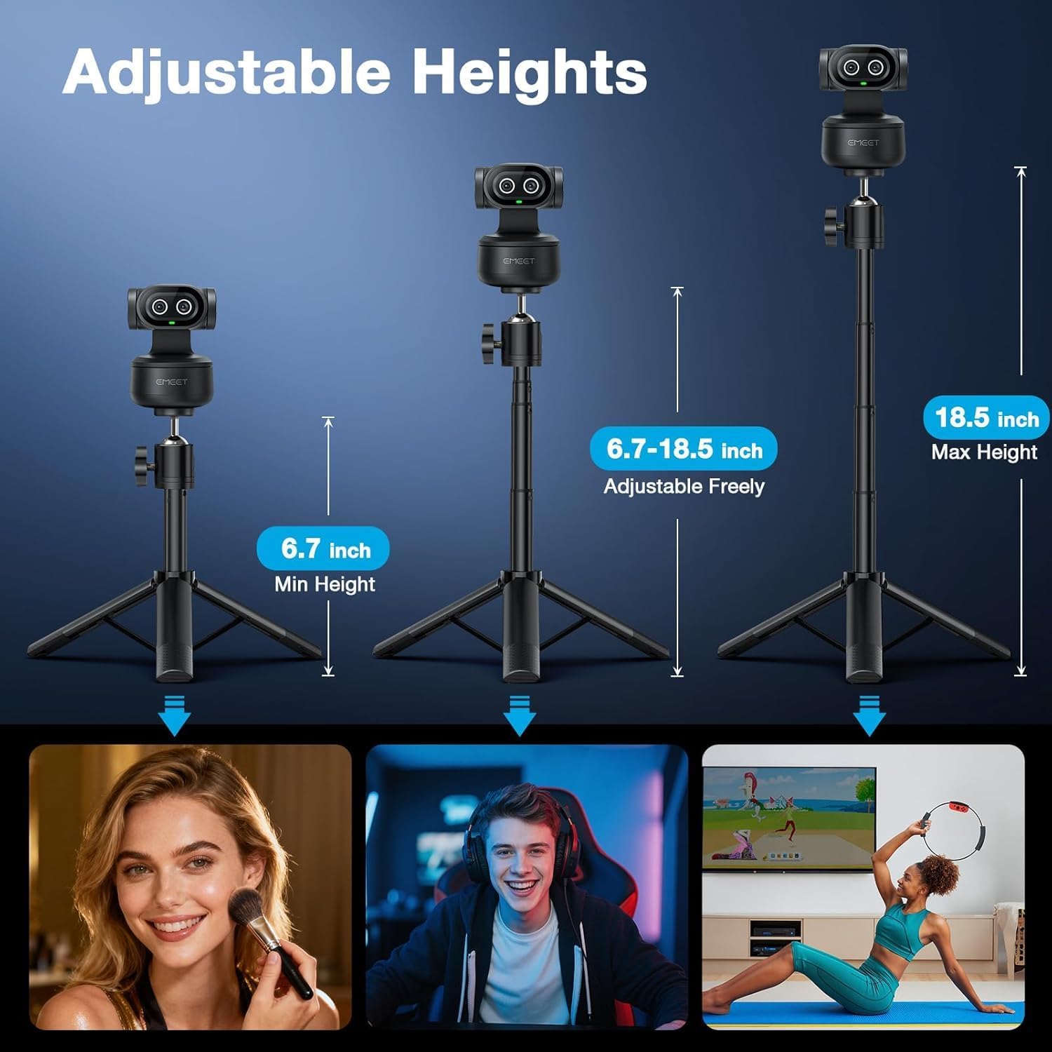 EMEET PIXY Dual-Camera AI-Powered PTZ Camera 4K with Tripod, AI Tracking, PDAF&AI Autofocus 0.2s, 1/2.55'' Sony Sensor, 3 Mics, Presets, 4K Webcam for Streaming, OBS/Twitch/Switch 2 Compatible