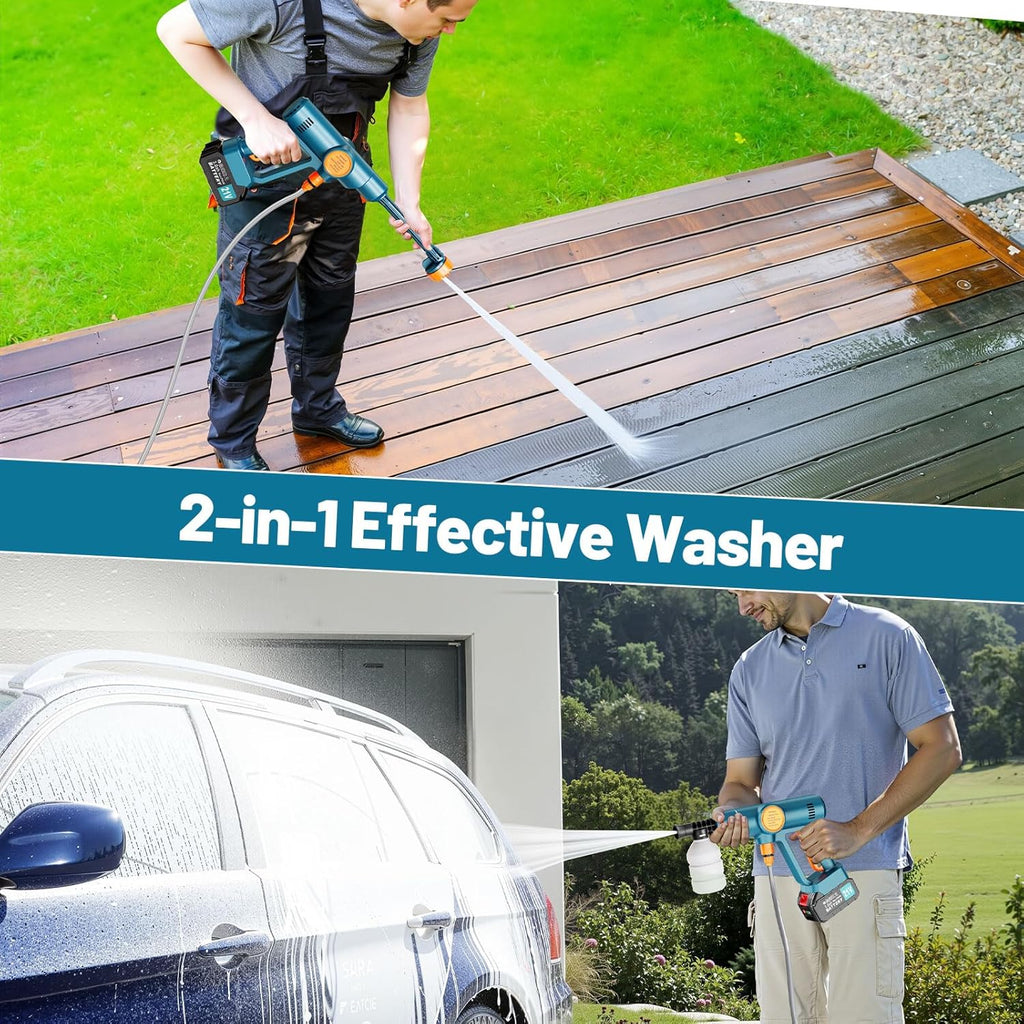 6000mAh Portable Cordless Washer, Brushless Battery Operated, Handheld Car Washer with 6-in-1 Nozzle Battery Charger,Lightweight Washer Cleaning Tool with Foam Pot for Patio Boat Fence