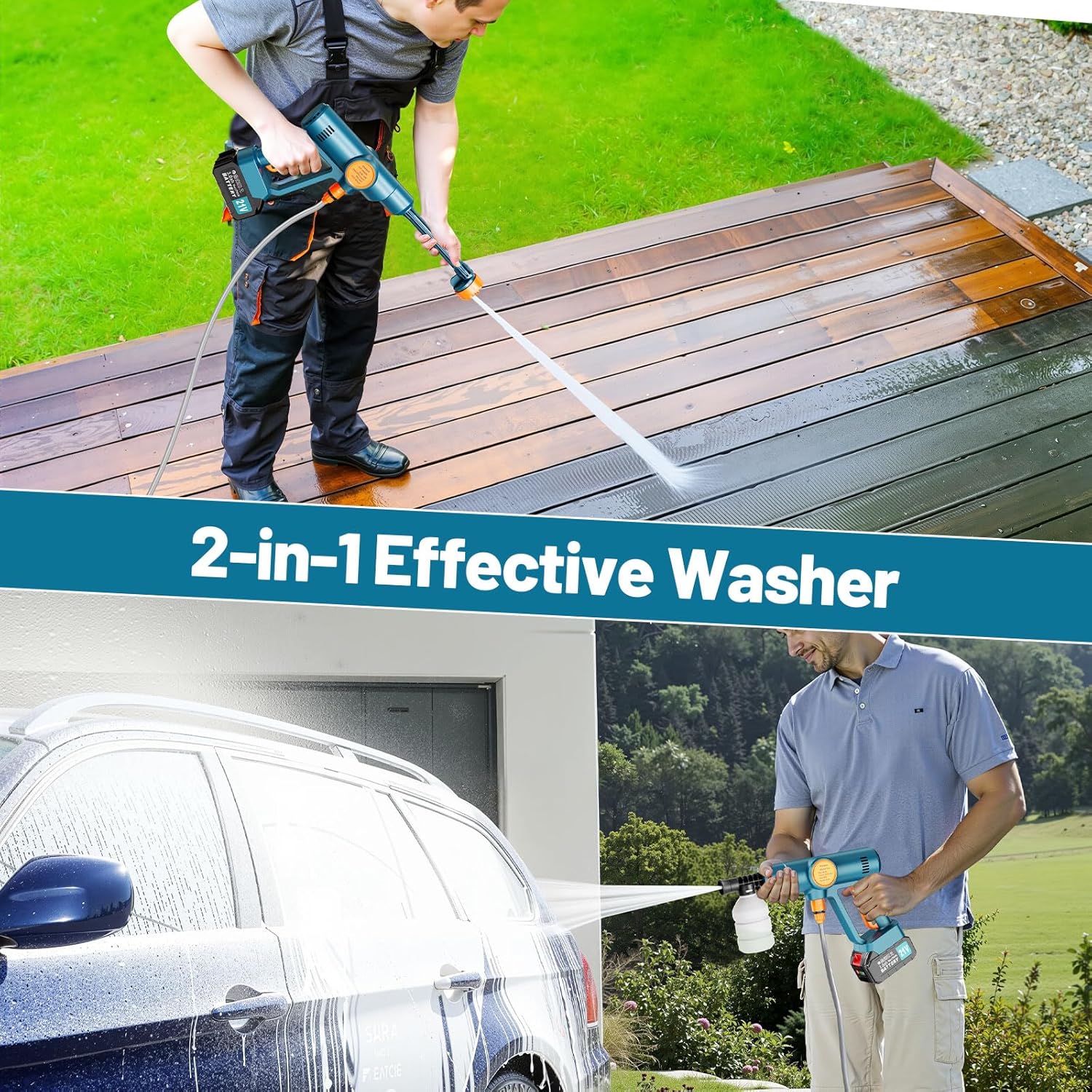 6000mAh Portable Cordless Washer, Brushless Battery Operated, Handheld Car Washer with 6-in-1 Nozzle Battery Charger,Lightweight Washer Cleaning Tool with Foam Pot for Patio Boat Fence