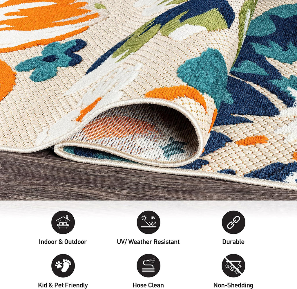Rugshop Bergamo Contemporary Floral Indoor Outdoor Area Rug, Non-Shedding Carpet for Patio Deck Backyard or Garden Multi 7'10" x 10'