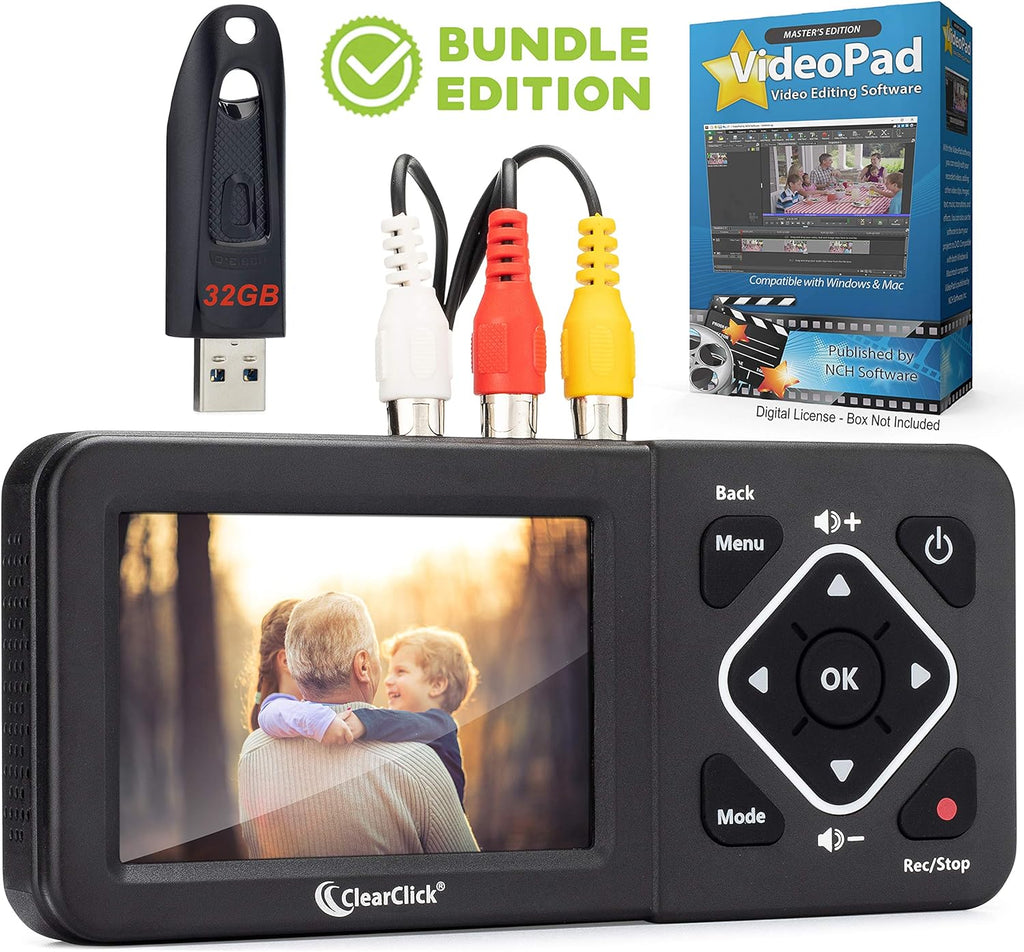 ClearClick Video to Digital Converter 2.0 (Second Generation) - Record Video from VCR's, VHS Tapes, AV, RCA, Hi8, Camcorder, DVD, Gaming Systems (Bundle) Requires Working VCR/Camcorder & Tapes