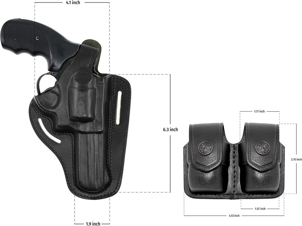 357 Magnum Holster, 2 Slot Pancake OWB Leather Gun Holster Thumb Break Handmade!