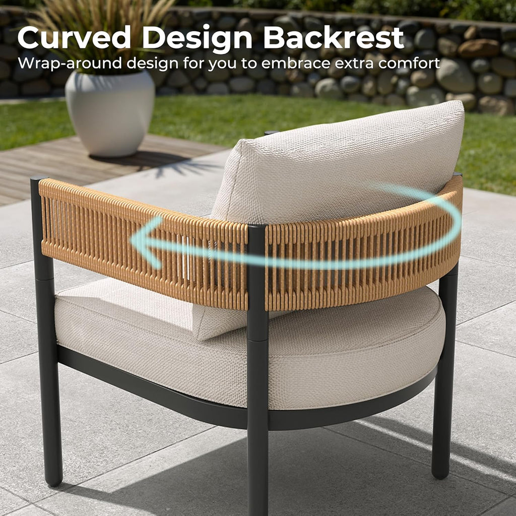 Grand patio 5-Piece Outdoor Furniture Set, 5 Seats Wicker Sofa Conversation Set with 3-Seat Couch, Thick Cushions and Coffee Table, for Backyard, Balcony, Garden (Natural)
