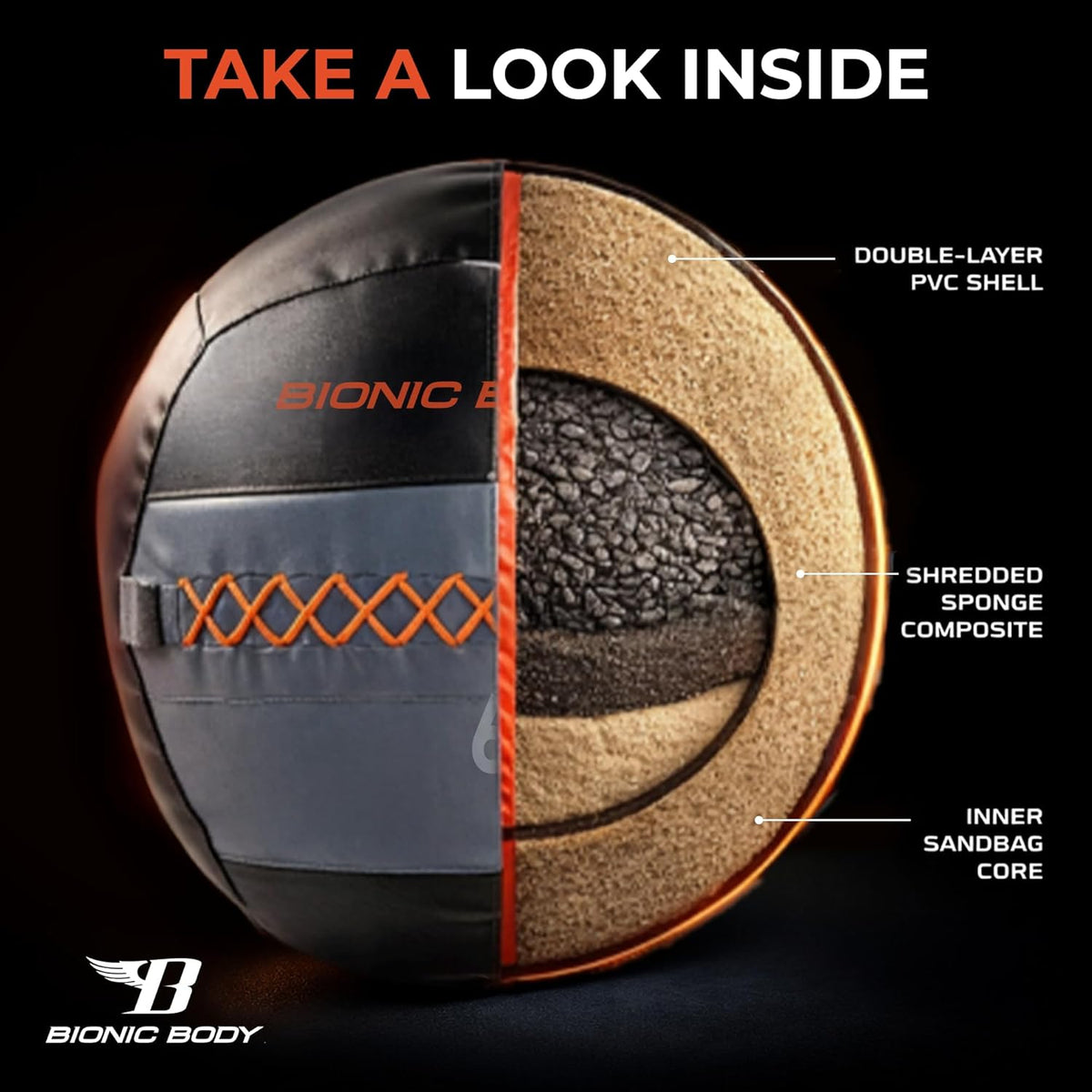 Bionic Body Soft Medicine Ball Weighted Slam Wall Ball for Cardio Workout and Core Training – Ideal for Squat, Lunge, and Partner Toss