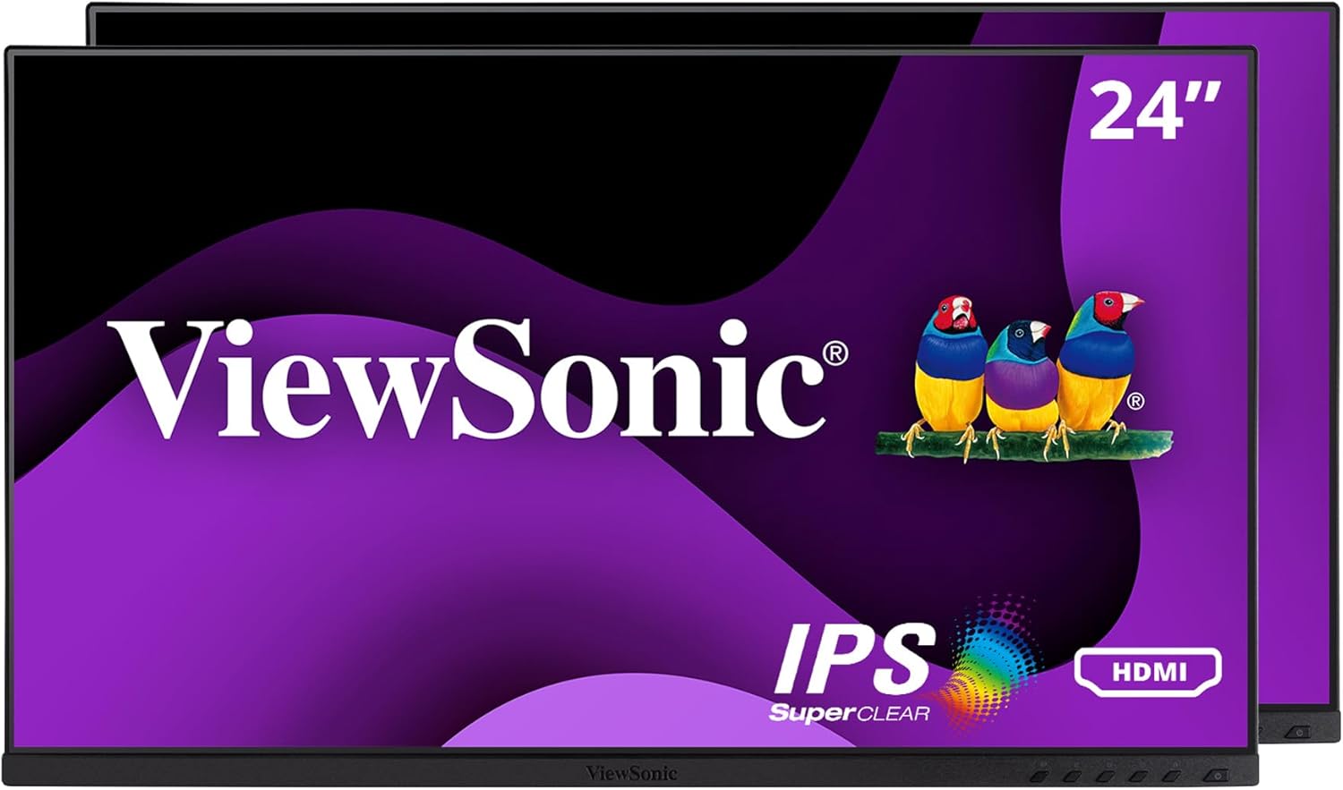 ViewSonic VG2448A-2_H2 24 Inch 1080p Dual Pack Head-Only Monitors, IPS Display for Smooth Home and Office Productivity and Dual-Screen Setups, HDMI, DisplayPort, USB, and VGA Inputs