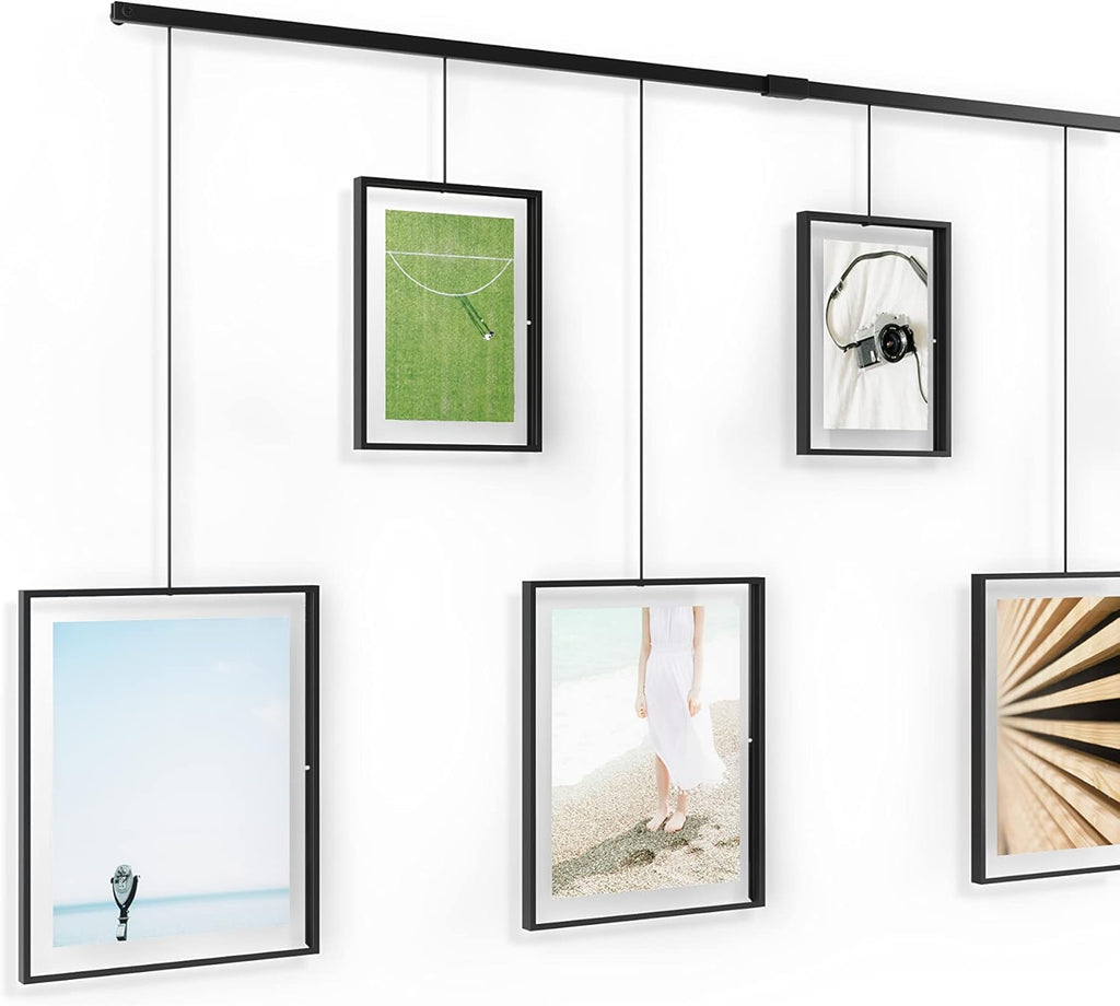 Umbra Exhibit Picture Frame Gallery Set, Adjustable Wall Collage Displays Nine Photos (Four 5x7" and Five 8x10"), Set of 9, Black