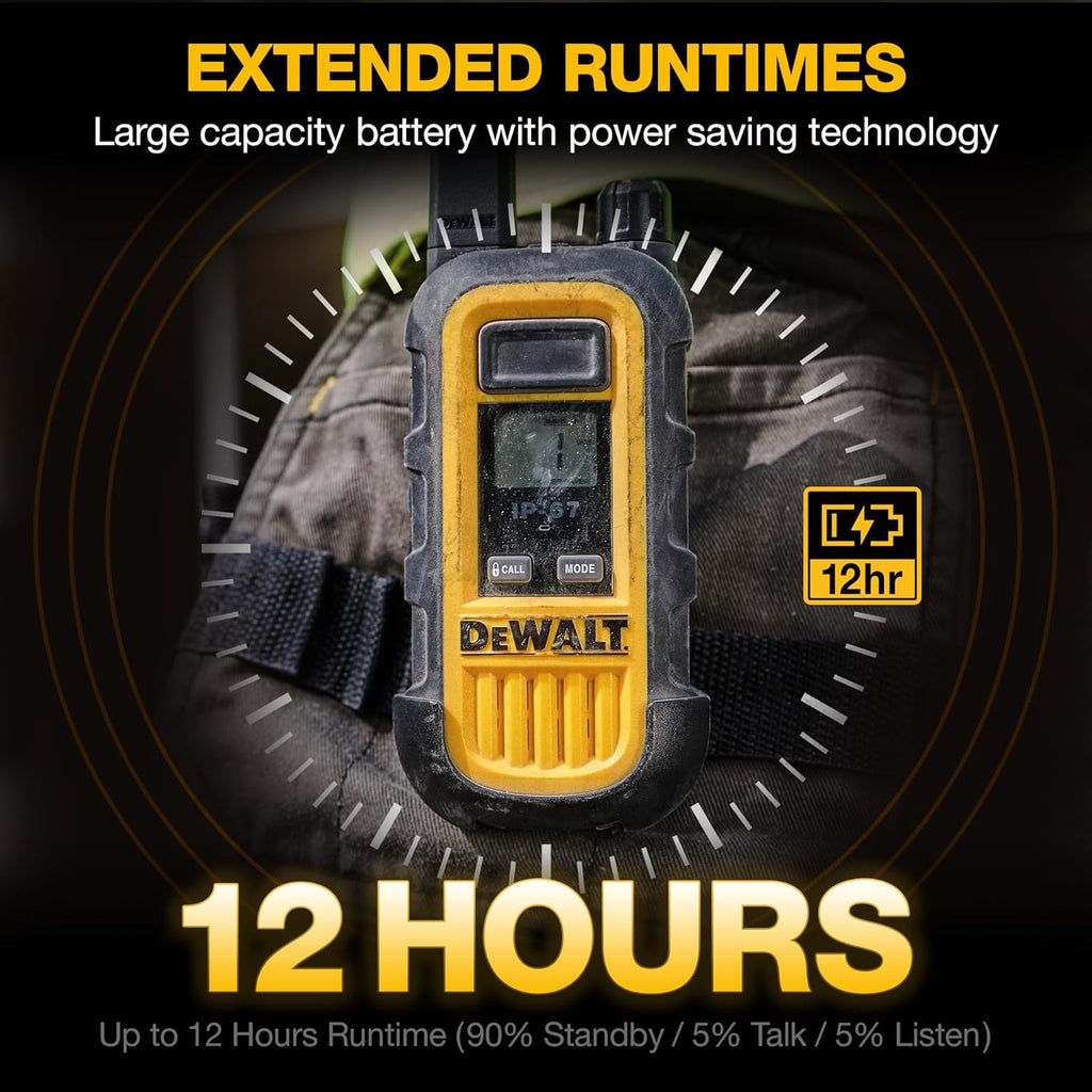 DEWALT DXFRS300 FRS Walkie Talkies, Long Range 2 Way Radio, 1W, IP67 Waterproof, 6 Pack with Gang Charger, DXFRS300-BCH6