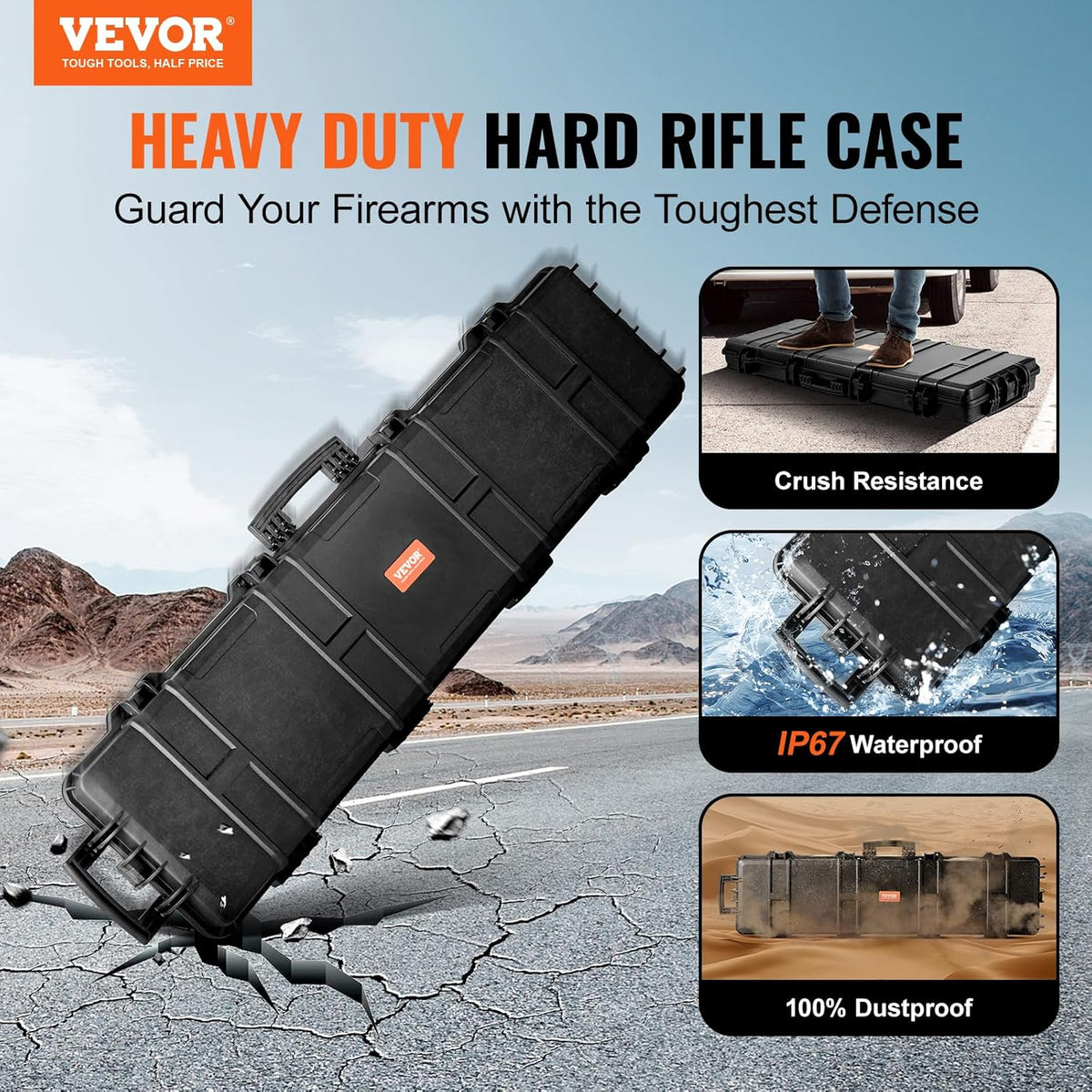 VEVOR Rifle Case, Rifle Hard Case with 4 Layers Fully-protective Foams, Lockable Hard Gun Case with Wheels, IP67 Waterproof & Crushproof, for Rifles or Shotguns