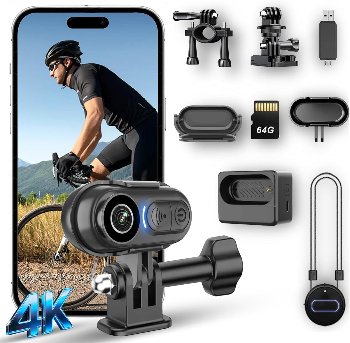 4K Wearable POV Action Camera, IPX7 Waterproof Mini Body Camera with 6-Axis Image Stabilization, Hands-Free Thumb Camera for Cycling Vlog Travel Outdoor Sports