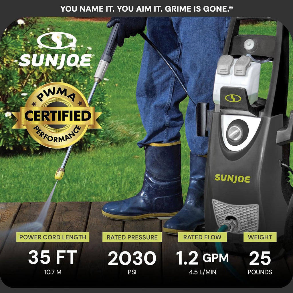 Sun Joe Pressure Washer, Electric Power Washer, Heavy-Duty 2500 Max PSI (2030 PSI PWMA Rated)-Portable Cleaning & Washing Machine System, Patios & Sidewalks, SPX3000