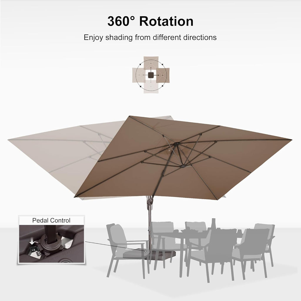 PURPLE LEAF 10' X 13' Patio Cantilever Umbrella Rectangle Umbrella Outdoor with Aluminum Offset Antique Bronze Hanging and 360° Rotation for Pool Garden Deck Patio, Taupe