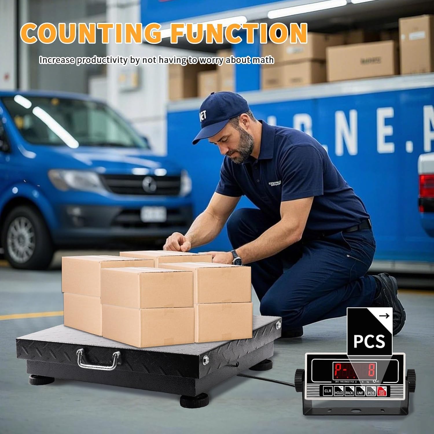 Heavy Duty Postal Scale, 660lb/0.1lb High Accuracy Shipping Scale with Carbon Steel Large Platform, LB/KG, Counting, Tare & LED, Lithium Batteries & Chargers for Small Business Warehouses etc