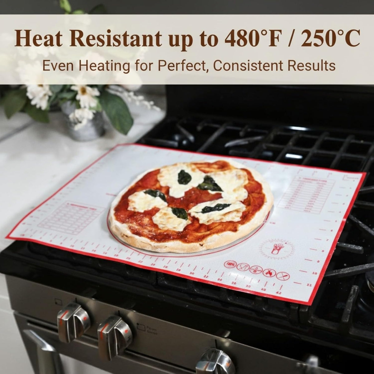 Silicone Baking Mat, Full Sheet Non-Stick Pastry & Dough Mat with Measurement Guides, Silicone Mat & Baking Essentials, 15" x 23"(Pack of 2)