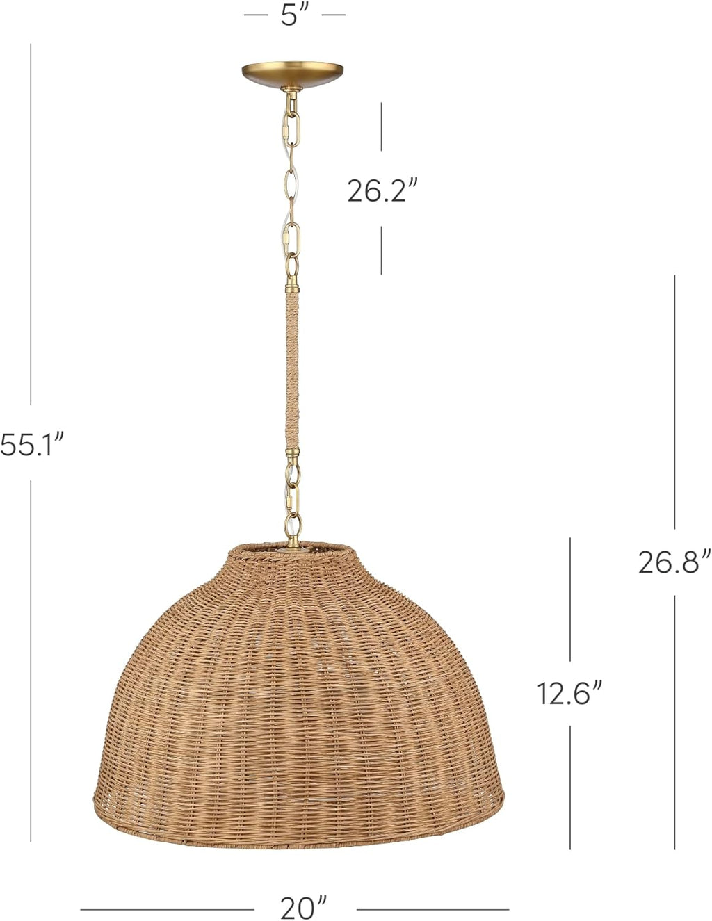 Nathan James Augustine Modern Farmhouse Rattan Pendant Light, Rattan Chandelier Pendant Lamp Shade for Kitchen or Living Room