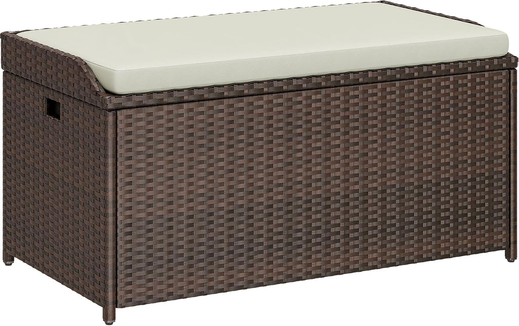 YITAHOME Outdoor Storage Bench, 70 Gallon PE Rattan Patio Storage Bench w/Handles and Soft Cushion,Outdoor Storage Box for Patio, Yard, Lawn, Garden