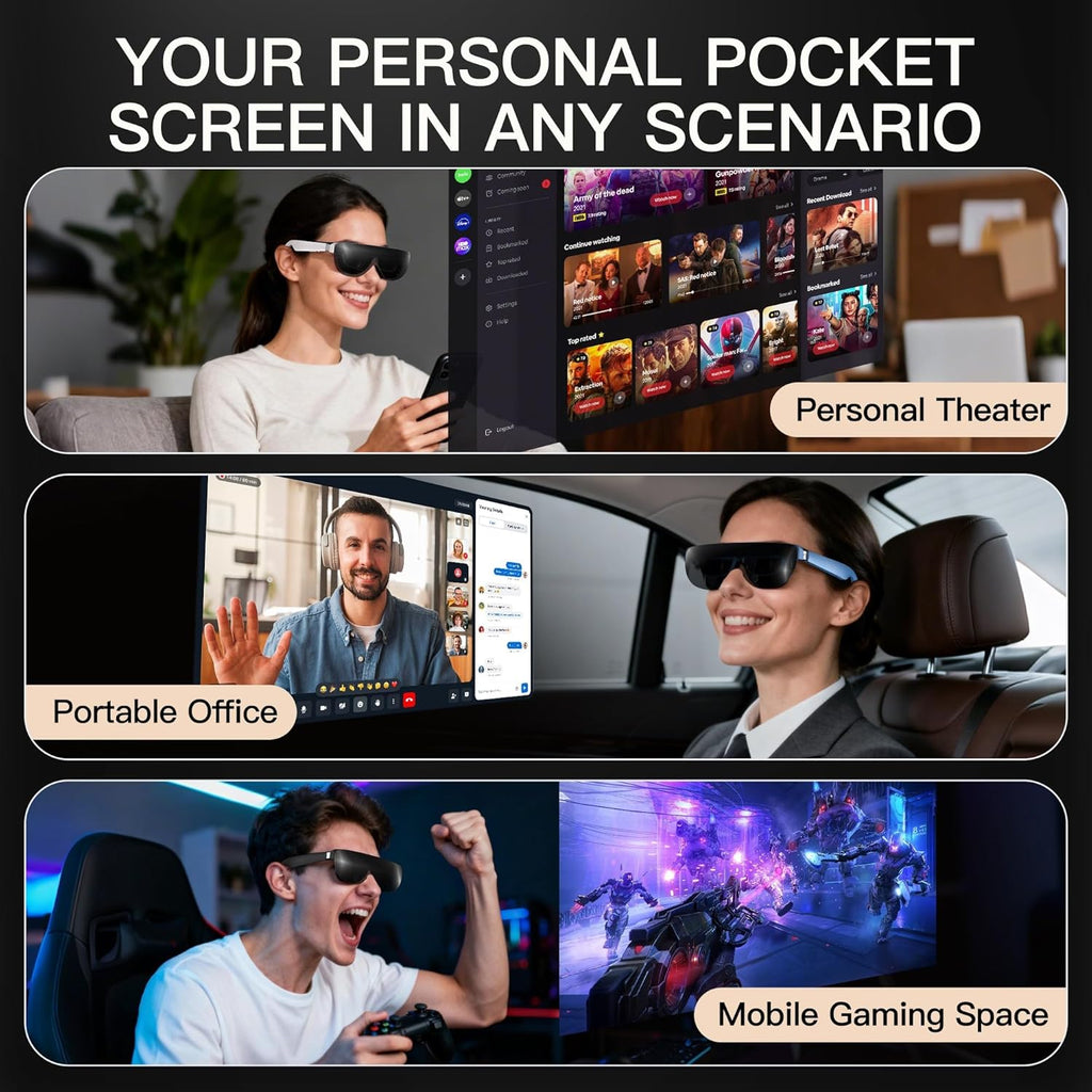 AiRA XR/AR Glasses with 160" 45°FOV 120Hz 5000 Nits, Myopia Adjust, Ultra-Wide Resolution Video Display Glasses for iPhone 17/16/15, Steam Deck, ROG, Switch, Mac, PC, Android & iOS, Black