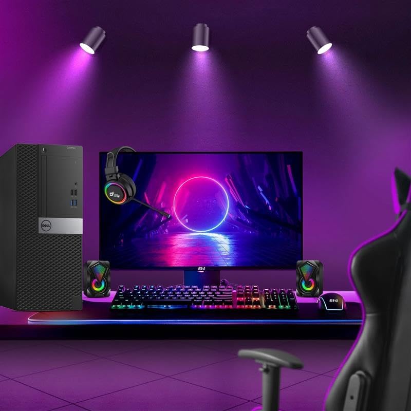 Dell Gaming Desktop Tower Computer – Intel Core i5-6500 – 16GB RAM – 512GB SSD – GeForce GTX 1050 Ti – 24" Monitor – RGB Keyboard & Mouse – RGB Speakers – Wi-Fi – Windows 11 Pro – Gaming PC (Renewed)