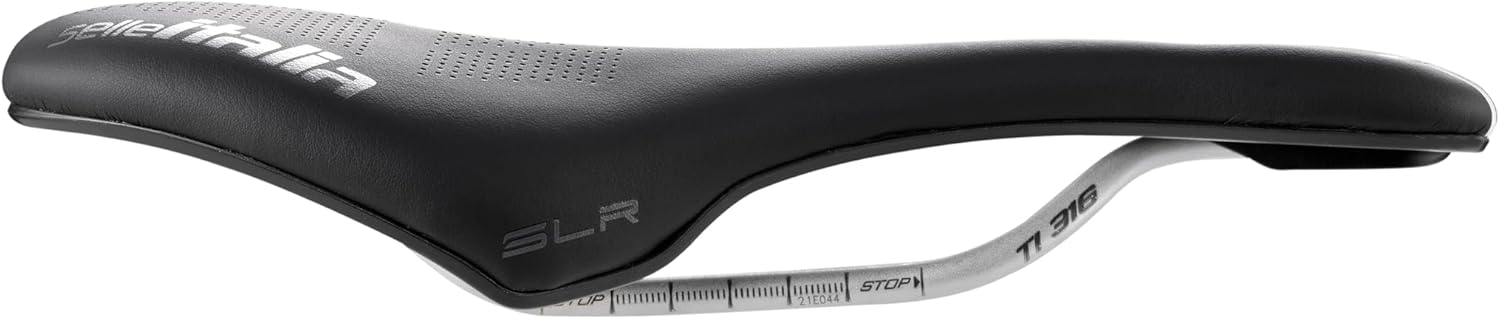 Selle Italia SLR Boost Endurance Ti316 Superflow Road Bike Saddle - Comfortable Road Bicycle Seat - Short Nose Saddle Road, Racing, Endurance, & Triathlon, Black & White, 248 x 130mm, 202g (SI510739)