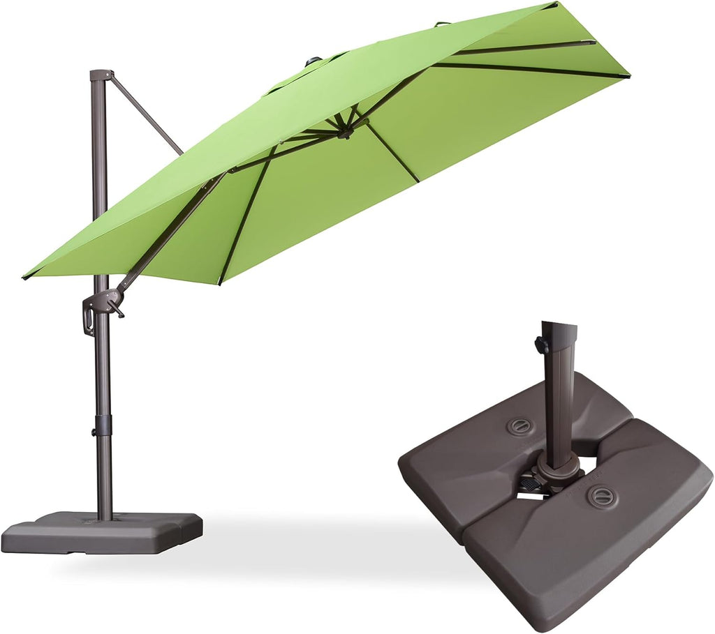 PURPLE LEAF 10' X 10' Patio Cantilever Umbrella with Base Included Antique Bronze Square Outdoor Umbrella with 360° Rotation and Aluminum Offset Hanging for Garden Backyard Pool, Green