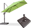 PURPLE LEAF 10' X 10' Patio Cantilever Umbrella with Base Included Antique Bronze Square Outdoor Umbrella with 360° Rotation and Aluminum Offset Hanging for Garden Backyard Pool, Green