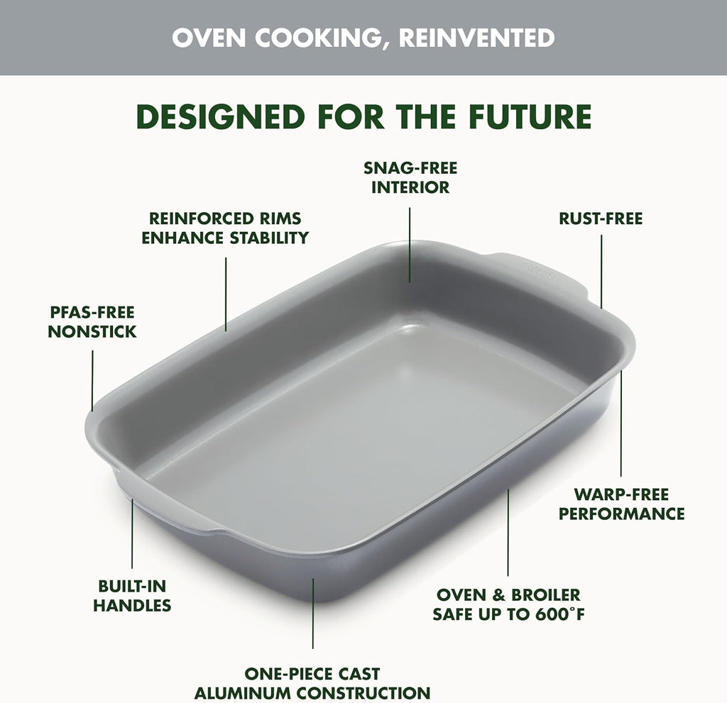 GreenPan Premiere Ovenware Healthy Ceramic Nonstick 4 Piece Bakeware Set, PFAS-Free, Rectangular, Square, Quarter, Half Sheet Baking Pans, Warp-Free, Oven Safe to 600F, Dishwasher Safe, Gray