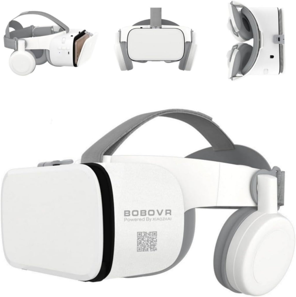 Phone VR Headset, Virtual Reality Glasses Goggles Compatible with iPhone 17 16 15 14 13 12 Pro Samsung Galaxy S24 S23 S22 S21 VR Goggles w/Wireless Headphones for Adults & Kids, White