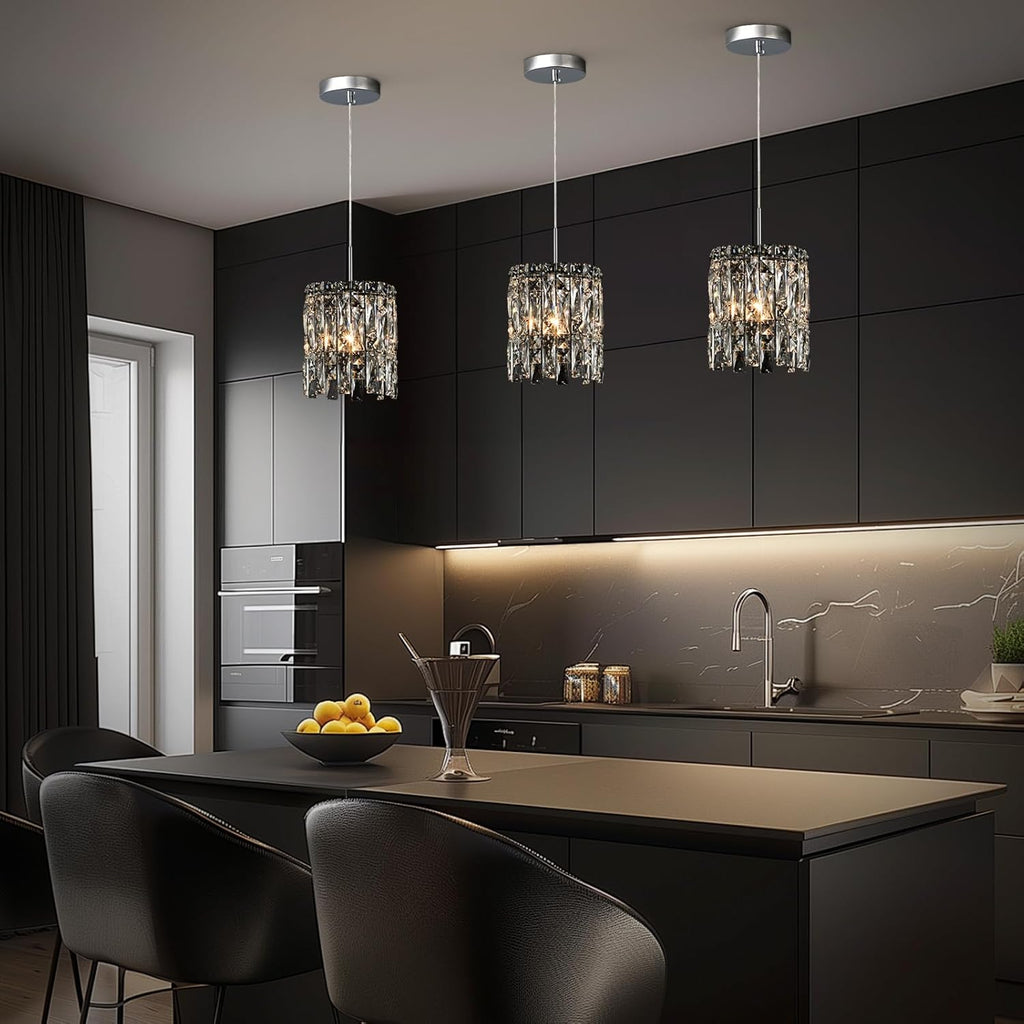 Modern K9 Crystal Pendant Lights Kitchen Island Set of 3,Chrome Chandeliers for Dining Room Light Fixtures Over Table,Hanging Lighting for Kitchen Island Entryway Bathroom BedHead Bedroom
