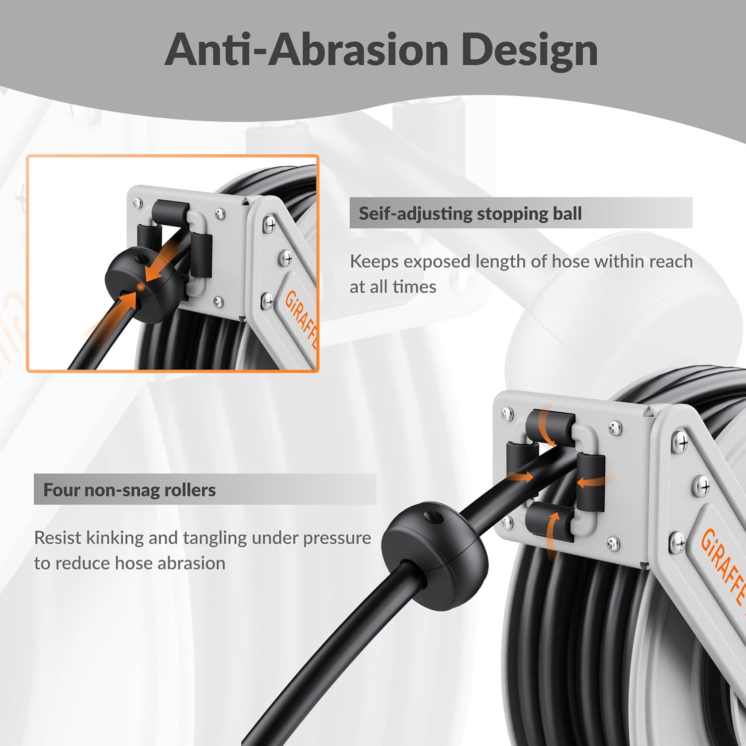 Giraffe Tools Pressure Washer Hose Reel 65ft, Power Washer Hose Reel, Pressure Washer Retractable Hose Reel, Heavy Duty, Wall/Floor Mounted, 2600 PSI