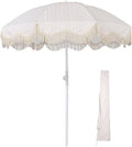 LAGarden Ocean Windproof 6Ft Outdoor Fringe Umbrella Tilting Beach Umbrellas for Sand Portable with Carry Bag Patio Yard Picnic Table Garden Lawn Deck Wedding Pool Party Event