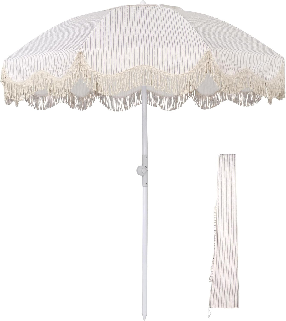 LAGarden Ocean Windproof 6Ft Outdoor Fringe Umbrella Tilting Beach Umbrellas for Sand Portable with Carry Bag Patio Yard Picnic Table Garden Lawn Deck Wedding Pool Party Event