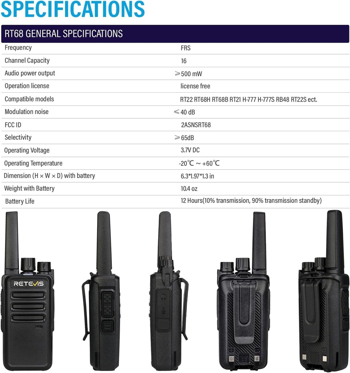 Retevis RT68 Two-Way Radios Long Range, Walkie Talkies for Adults, 2 Way Radio with Earpiece, Walkie Talkie Rechargeable with Charging Base, for Manufacturing Restaurant Business School(10 Pack)