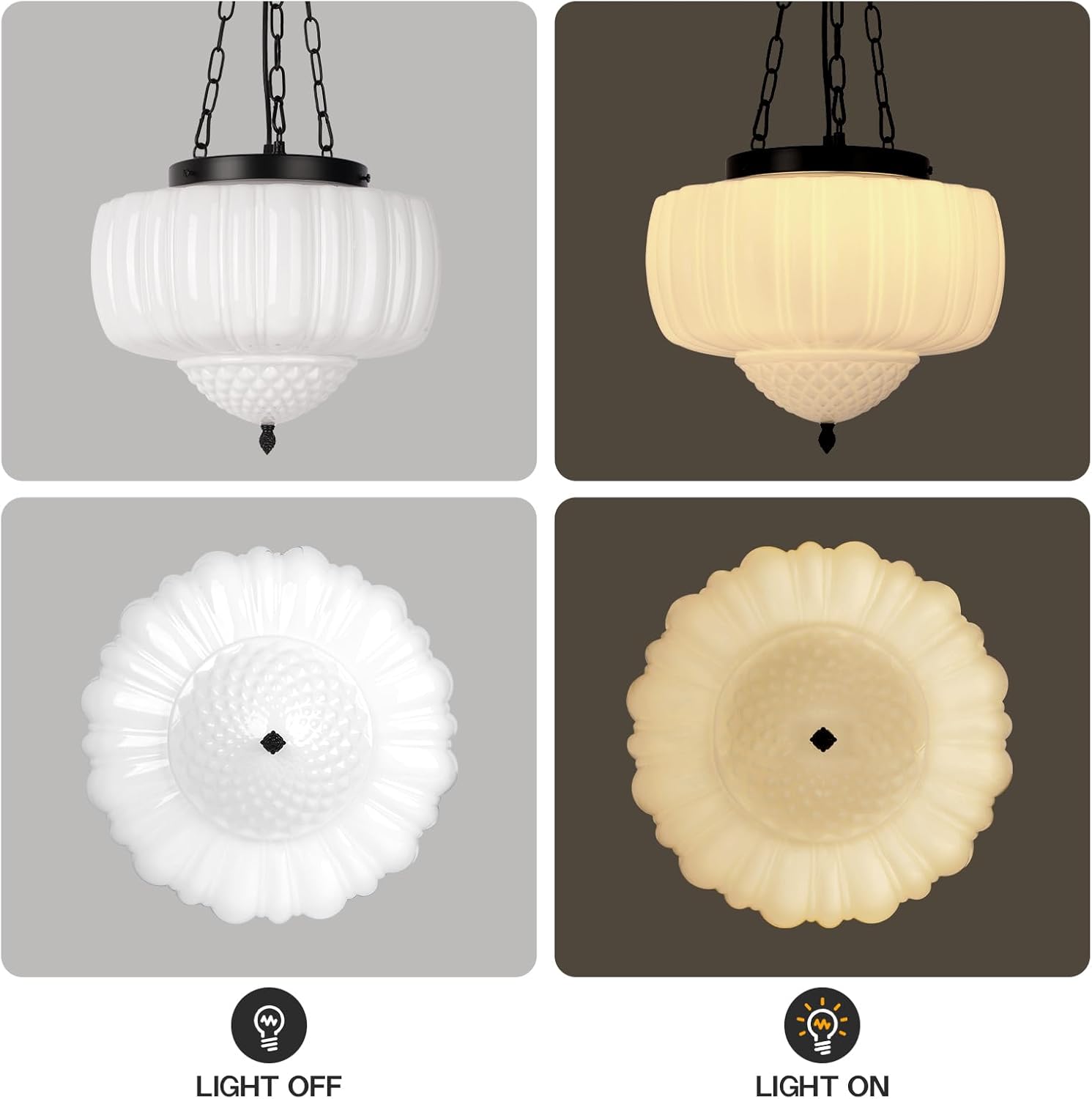 14" Vintage Milk Glass Pendant Light, Mid-Century Modern Schoolhouse Ceiling Chandelier, Vintage White Opal Flush Hanging Fixture for Kitchen Island, Dining Room, Bedroom, Living Room