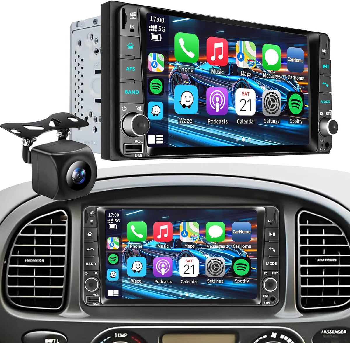 Plug&Play Car Radio for Toyota 4Runner 2003-2009,for Tundra 2003-2006, for Sequoia 2003-2007 .7 Inch IPS Touch Screen with Wireless CarPlay&Android Auto&Mirror Link Bluetooth AM/FM Backup Camera