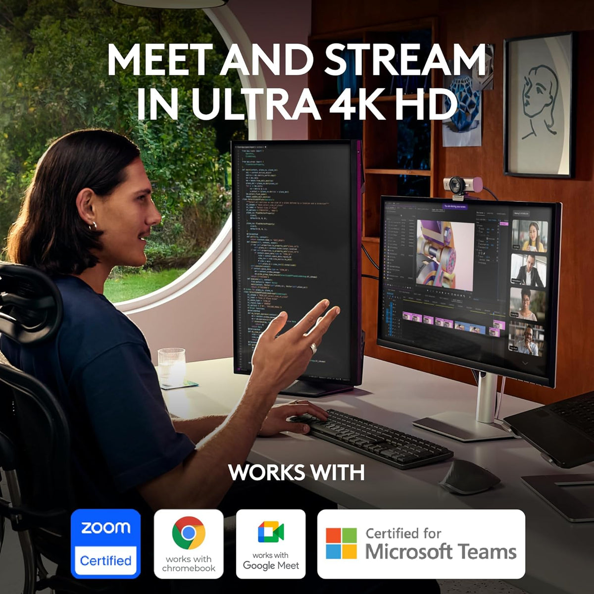 Logitech MX Brio Ultra HD 4K Webcam for Collaboration and Streaming, 1080p 60 FPS, Show Mode, Works with Microsoft Teams, Zoom, Google Meet, Nintendo Switch 2, Graphite