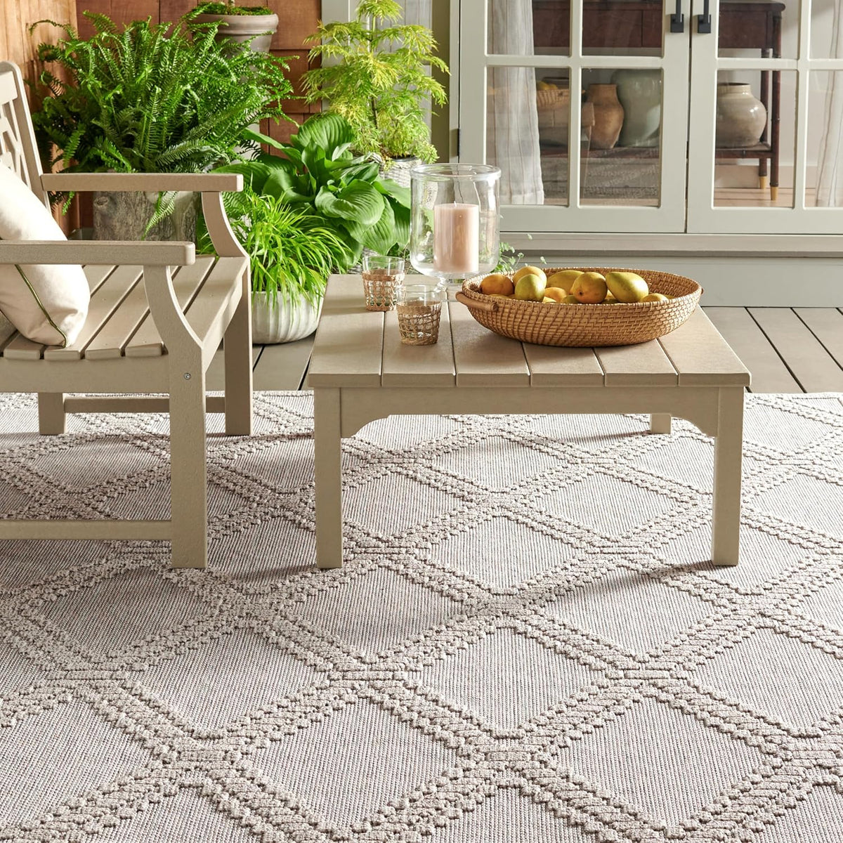 Martha Stewart x SAFAVIEH Outdoor Area Rug Collection - 9' x 12', Grey & Light Grey, Weather Resistant & Washable, Ideal for Patio, Backyard, Mudroom, Deck, Dining Space (MSRO226F)