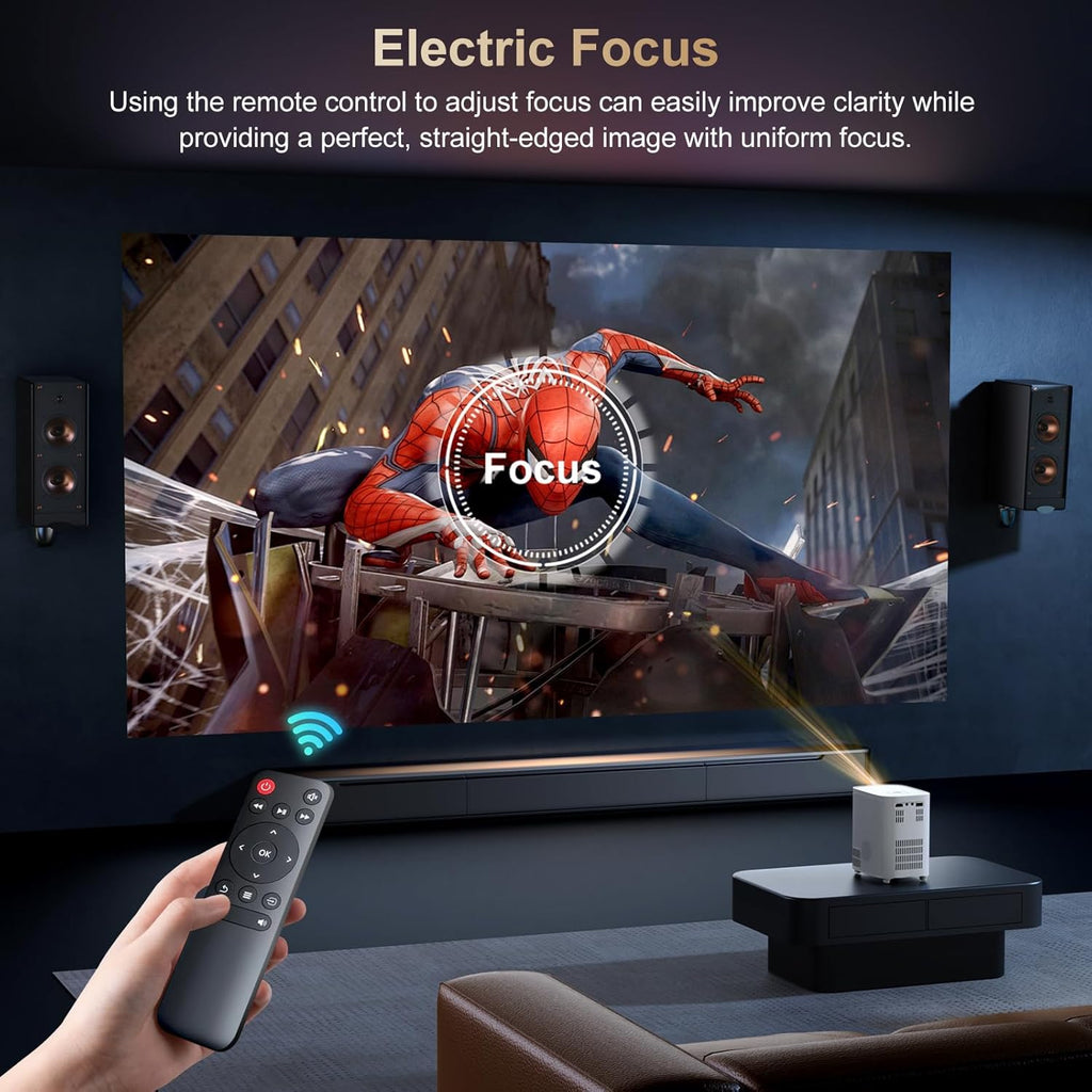 Electric Focus Projector with WiFi and Bluetooth, Native 1080P 15,000 Lumens 4K Supported, Agreago Outdoor Movie Projector for Home Theater UP to 300", for iOS/Android/TV Stick/HDMI/USB (White)