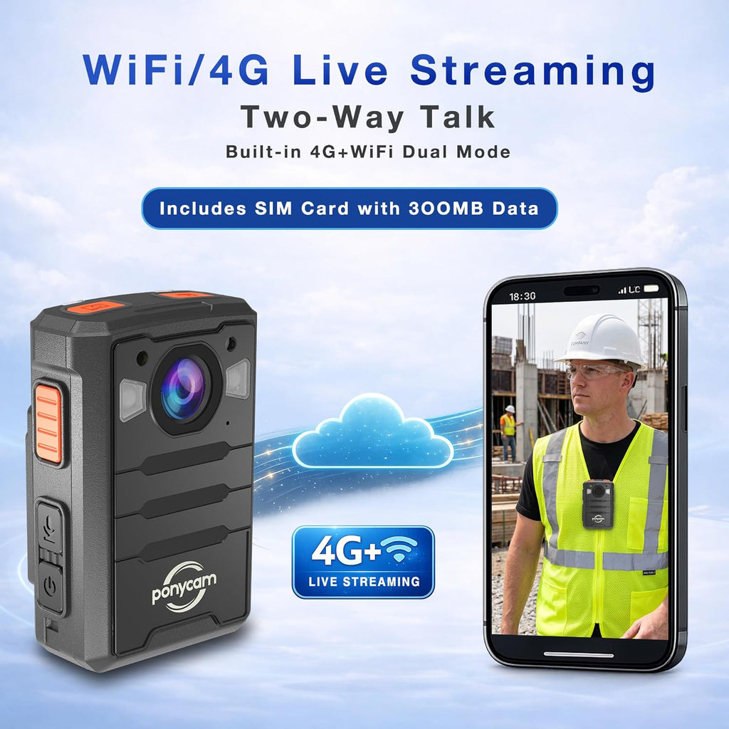 1440P 4G GPS Body Camera, SIM Card Included, 17H Record Time, 3600mAH Battery, 128G Memory Audio Video Recording and Intercome Body-Worn Camera, Data-encrypt for Security, Work, Guard