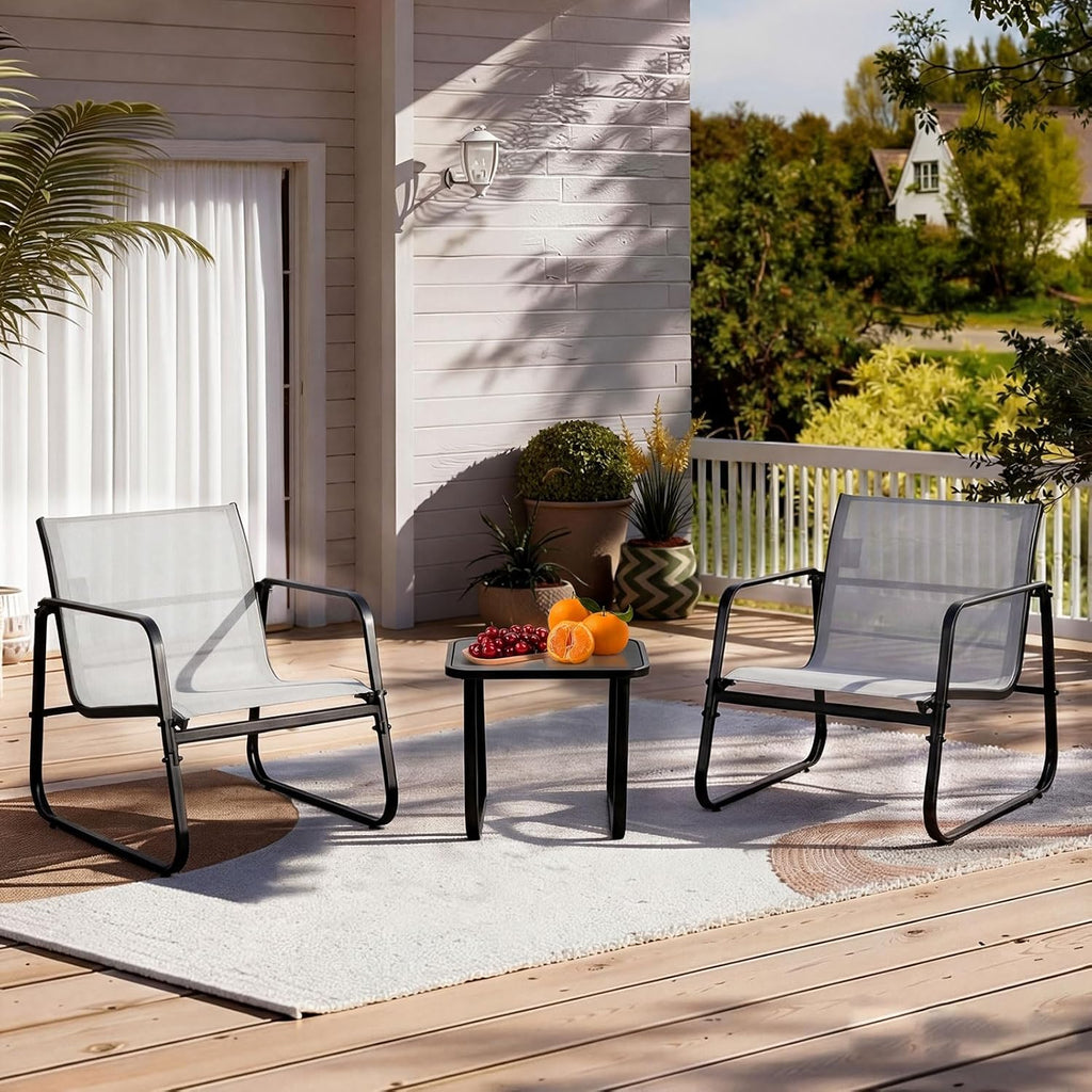 DUMOS 3 Piece Patio Furniture Set .Outdoor Patio Furniture Set with Table and Chairs, Patio Sectional Bistro Sets for Lawn, Garden, Balcony, Poolside Gray