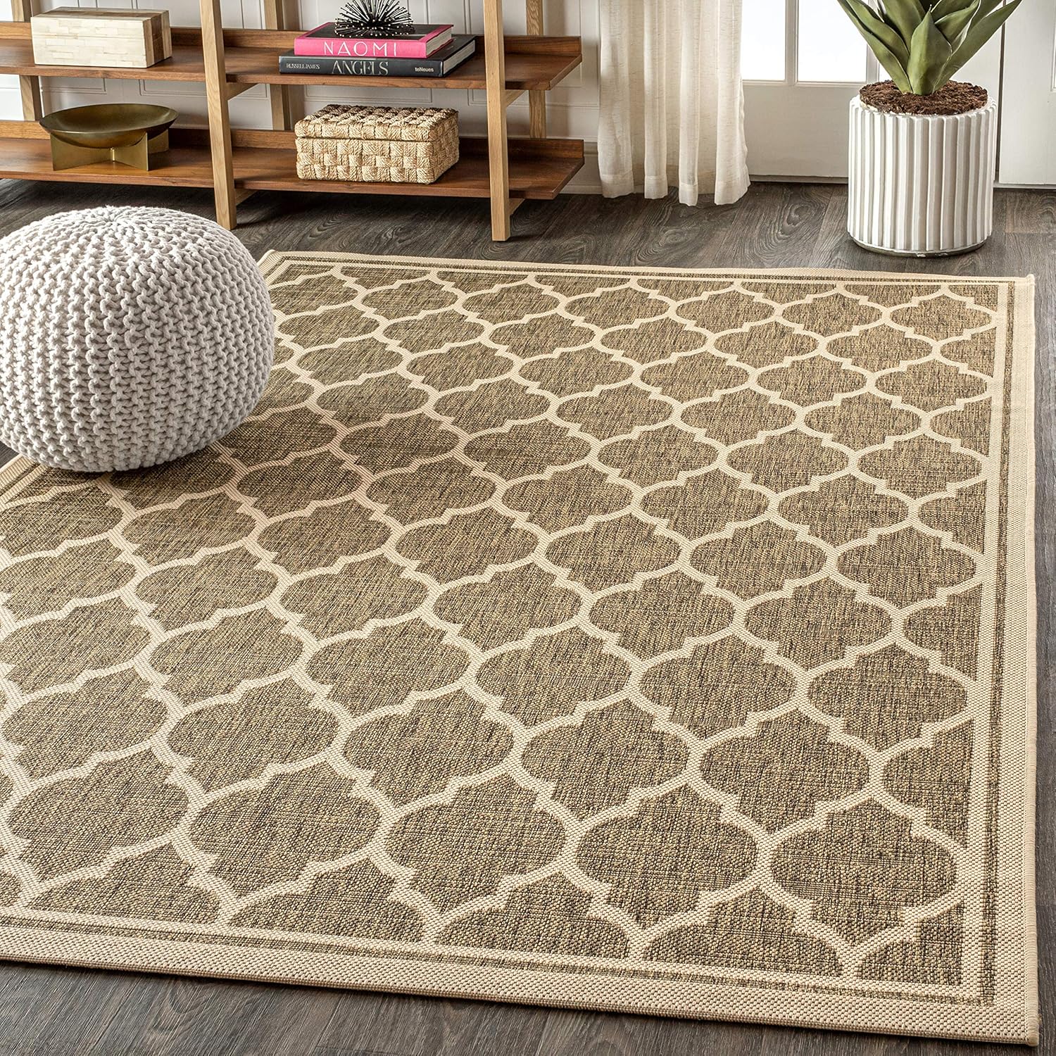 JONATHAN Y Moroccan Trellis Indoor Outdoor Area Rug 8X10 Brown/Beige, Trebol Textured Weave for Backyard, Patio, Porch, Easy-Cleaning, High Traffic, Pet-Friendly, Non-Shedding (SMB109A-8)