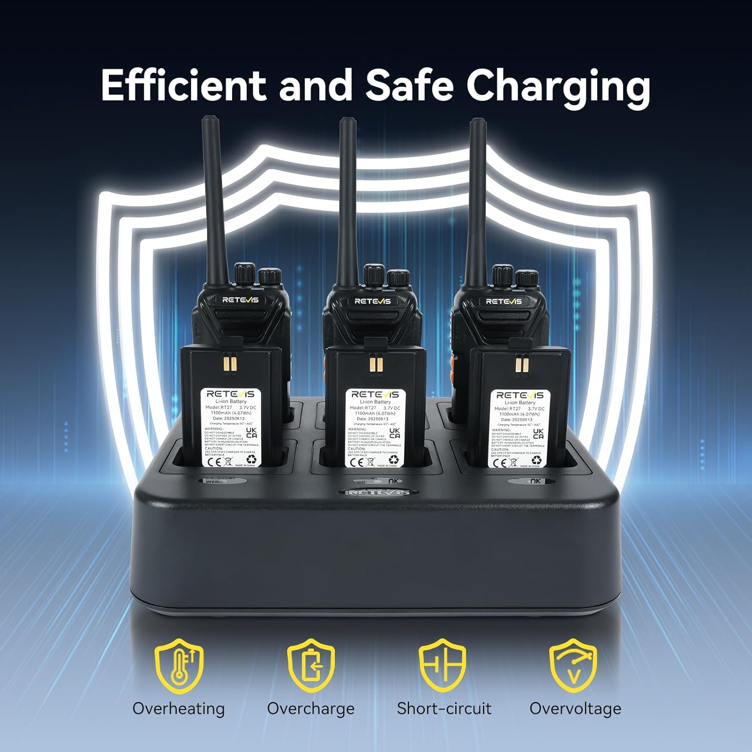 Retevis RT27 Walkie Talkies for Adults, Heavy Duty Two Way Radios, VOX Hands Free, Local Alarm, Rugged 2 Way Radio (6 Pack) with Six-Way Charger, for School Construction Site Manufacturing Restaurant