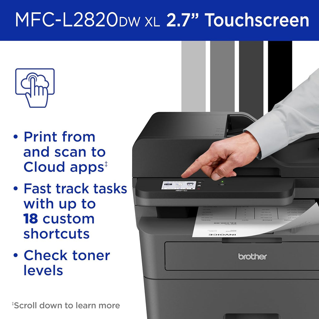 Brother MFC-L2820DW XL Wireless Compact Monochrome All-in-One Laser Printer with Copy, Scan and Fax, Duplex, Black & White | Up to 4,200 Pages of Toner Included(1), Works with Alexa