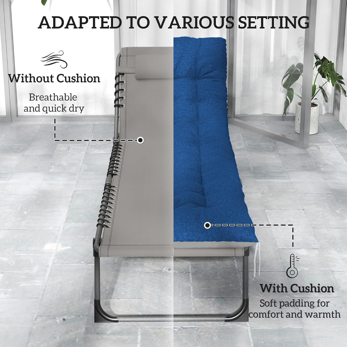 Outsunny Chaise Lounge Chair Outdoor Set of 2, 5-Position Adjustable Outdoor Pool Lounge Chairs, Folding Tanning Chair Beach Lounger with Cushion, Headrest, Side Pocket for Patio, Yard, Brown/Blue