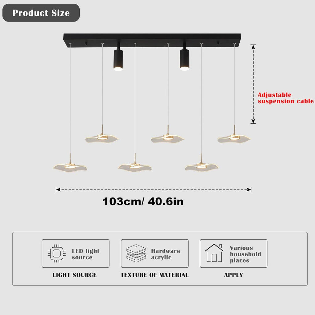 Siittoo Modern Chandeliers for Dining Room, 40in Dimmable LED Pendant Lights Kitchen Island with Remote Control, Adjustable Height Kitchen Island Lighting Fixture with Spotlights(34W, 6-Light)
