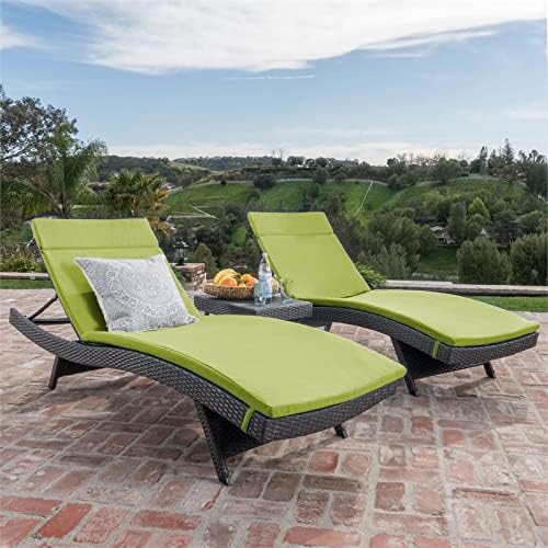 GDFStudio Savana 3 Piece Outdoor Wicker Lounge with Water Resistant Cushions & Coffee Table (Grey/BrightGreen)