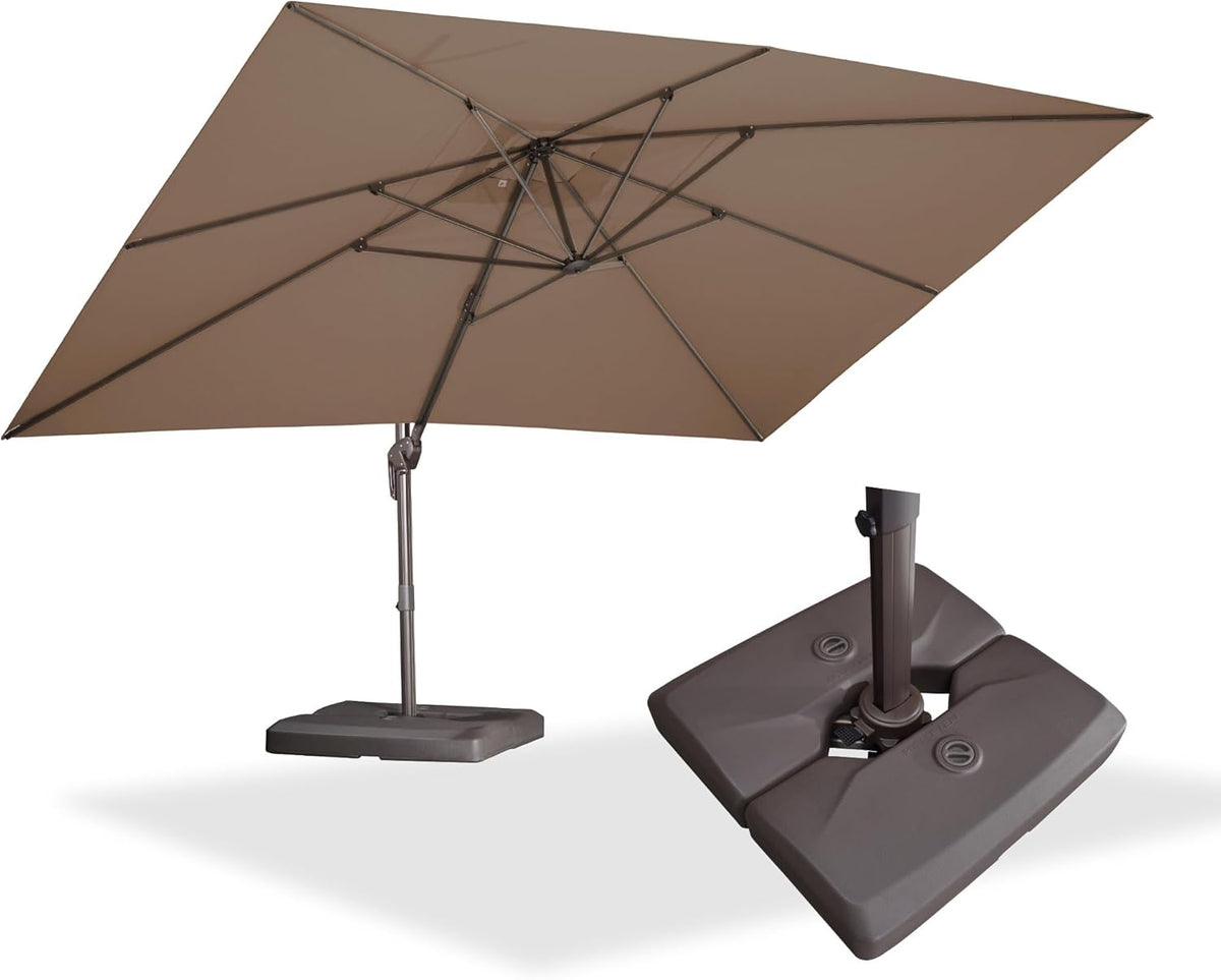 PURPLE LEAF 10' X 10' Patio Cantilever Umbrella with Base Included Antique Bronze Square Outdoor Umbrella with 360° Rotation and Aluminum Offset Hanging for Garden Backyard Pool, Taupe