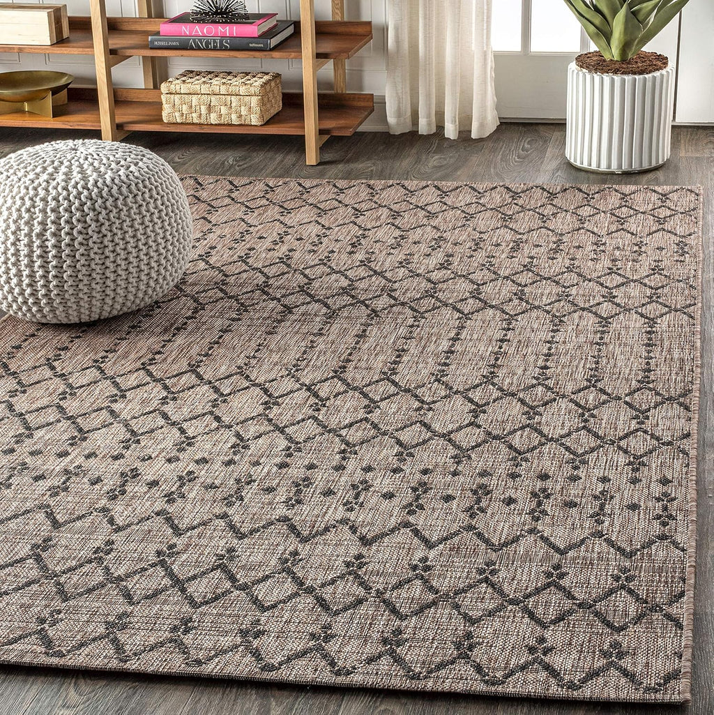 JONATHAN Y Moroccan Geometric Indoor Outdoor Area Rug 8X10 Natural/Black, Ourika Textured Weave for Backyard, Patio, Porch, Easy-Cleaning, High Traffic, Pet-Friendly, Non-Shedding (SMB108D-8)